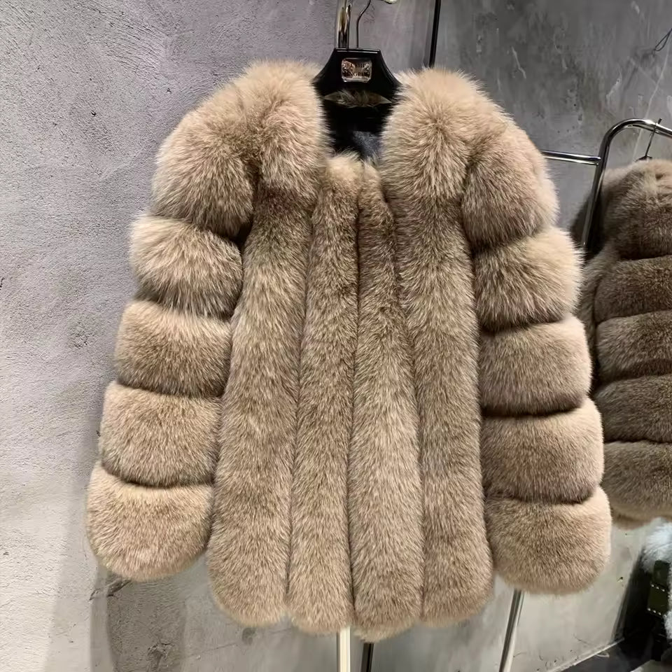 Natural Fox Fur O-Neck Coat