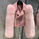 Leather Biker Jacket with Fox Fur Sleeves