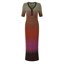 Elegant V-Neck Color Gradient Short Sleeve Wavy Knit Long Dress