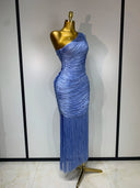 Periwinkle fringe dress side view