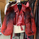 Leather Biker Jacket with Fox Fur Sleeves