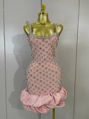Pink Crystal Ruffle Mini Bandage Dress