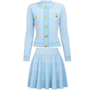 Striped Knit Single-Breasted Vest and Pleated Mini Skirt Set