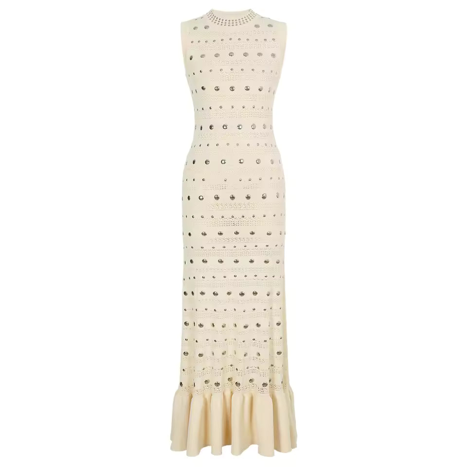 Luxury Elastic Knit Round Neck Sleeveless Slim Fit Dress