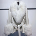 Short Fox Fur Genuine Leather Jacket in white