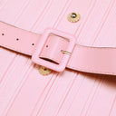 Pink knit dress matching belt with square buckle