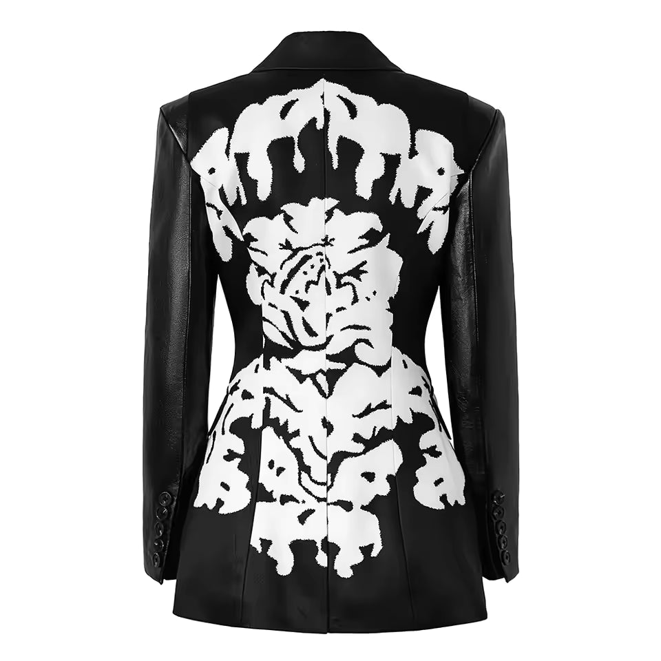 PU Patchwork Floral Slim Blazer