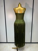 Olive Fringe Bandage Dress
