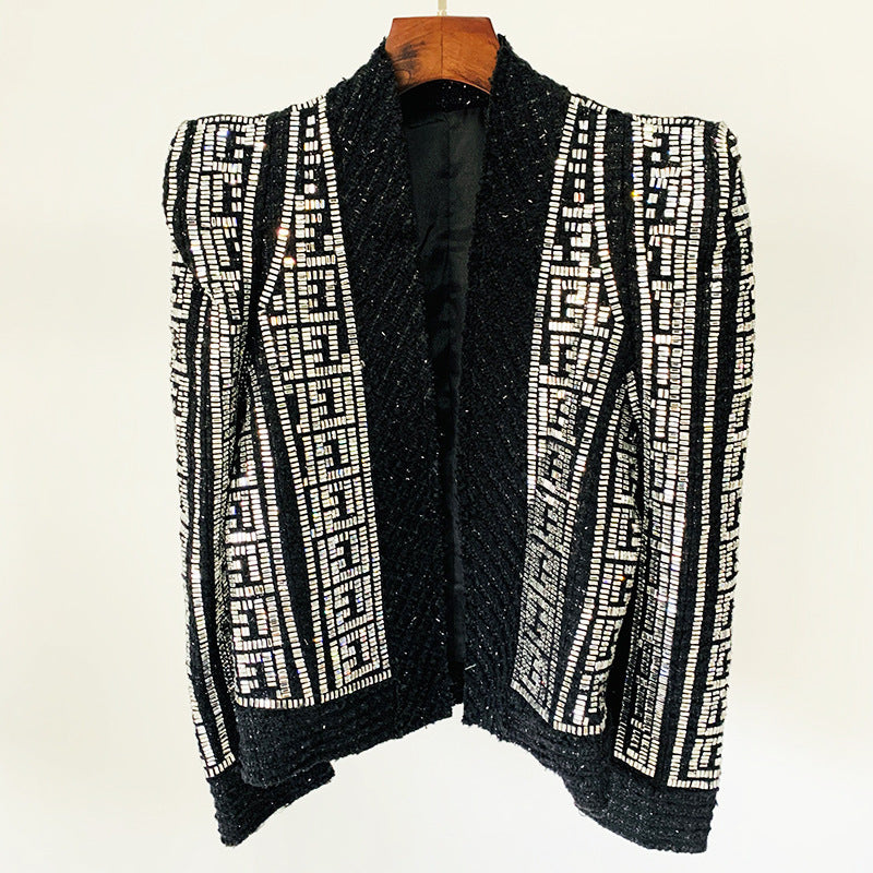 BLAZER DOPPIOPETTO IN TWEED NERO CON DECORAZIONI 