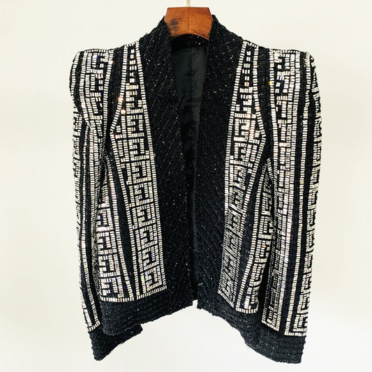 BLAZER DOPPIOPETTO IN TWEED NERO CON DECORAZIONI 