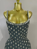 Grey Crystal Ruffle Mini Bandage Dress