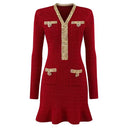 Elegant Crystal Knit Long Sleeve Mermaid Fishtail Mini Party Dress