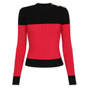 Slim Fit O-Neck Pullover Top with Button Detail