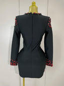 Black embellished mini dress back view