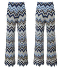 Wavy Knit O-Neck Sleeveless Top and Flare Pants Set