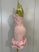 Pink Crystal Ruffle Mini Bandage Dress