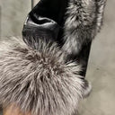 Cropped Shearling Leather Coat with Natural Fur Sleeves