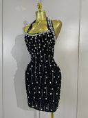 Midnight Crystal Halter Bandage Dress