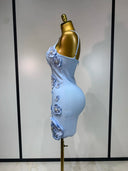 Sky blue flower bandage dress side view