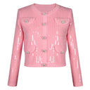 Luxury Sequin Knit Diamond Button Cardigan & Slim Fit Pencil Skirt Set