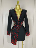 Black crystal-embellished long-sleeve mini dress