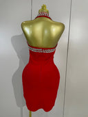 Ruby Crystal Halter Bandage Dress