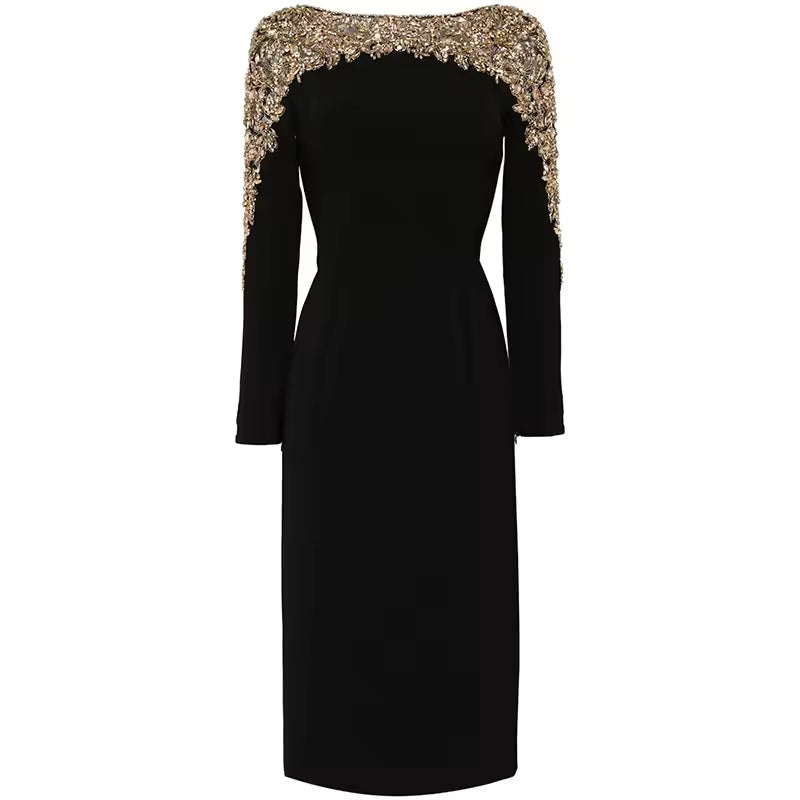 Rhinestone Beaded Midi Dress