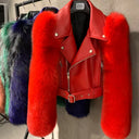 Leather Biker Jacket with Fox Fur Sleeves