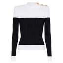 Slim Fit O-Neck Pullover Top with Button Detail