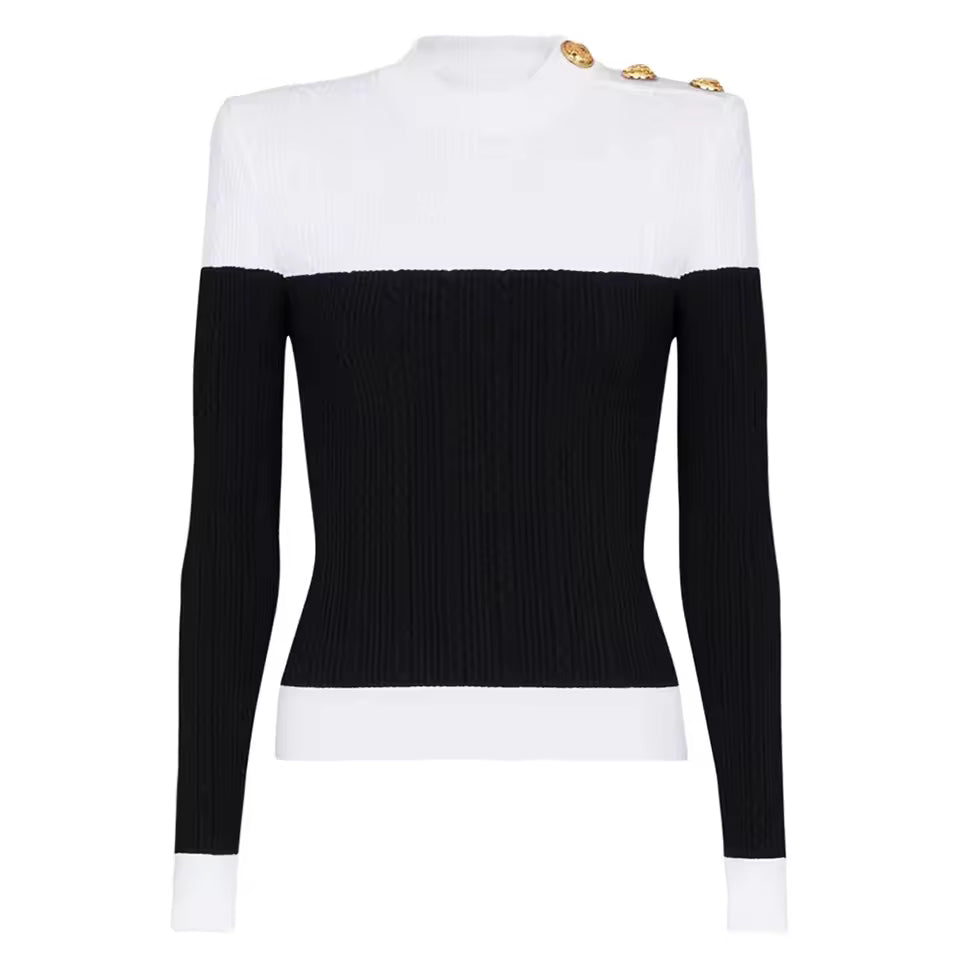 Slim Fit O-Neck Pullover Top with Button Detail