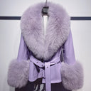 Short Fox Fur Genuine Leather Jacket in lavender