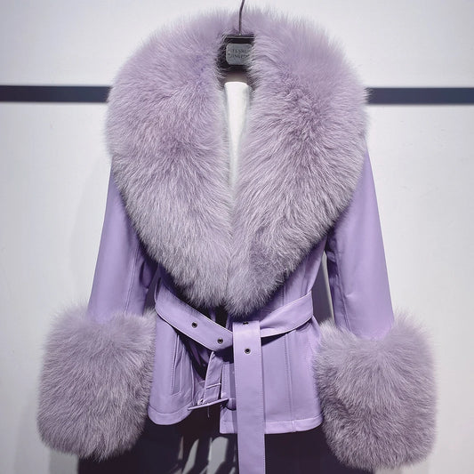 GIACCA IN VERA PELLE DI VOLPE COLORE LAVANDA