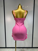 Pink bandage mini dress back view