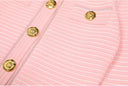 Striped Knit Single-Breasted Vest and Pleated Mini Skirt Set