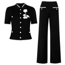 Colorblock Flower Accent Knit Vest & Solid Pants Set