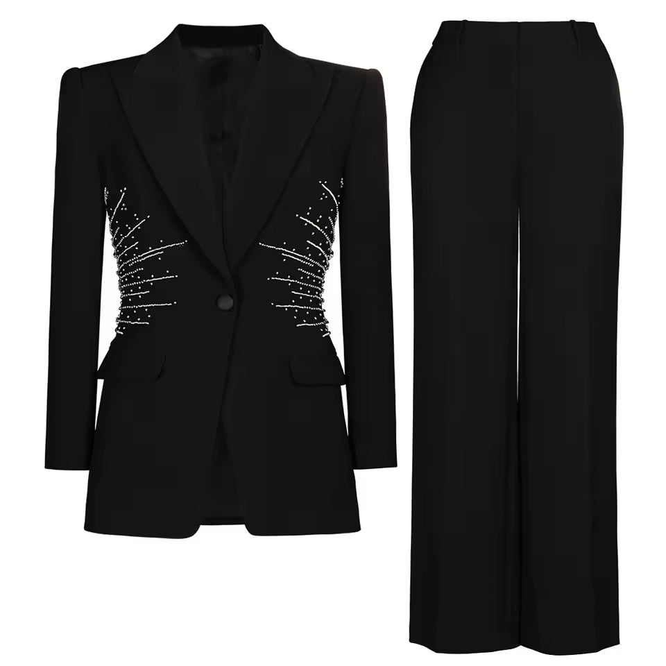 Rhinestone Beaded Knit Blazer Set