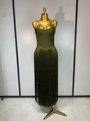 Olive Fringe Bandage Dress