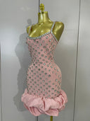Pink Crystal Ruffle Mini Bandage Dress