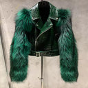 Leather Biker Jacket with Fox Fur Sleeves