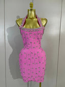 Blush Crystal Halter Bandage Dress