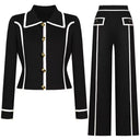 Colorblock Knit Turn-Down Collar Vest and Pants Set