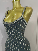 Grey Crystal Ruffle Mini Bandage Dress