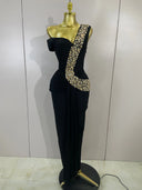 Black Crystal One-Shoulder Bandage Maxi Dress – Luxury Evening Gown