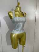 Silver Metallic Corset Top – Cross Back Evening Top