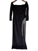 Diamond Beaded Off-Shoulder Patchwork Mesh Maxi Dress
