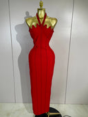 Scarlet Sculpt Beaded Gown
