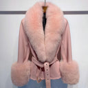 Short Fox Fur Genuine Leather Jacket in pink