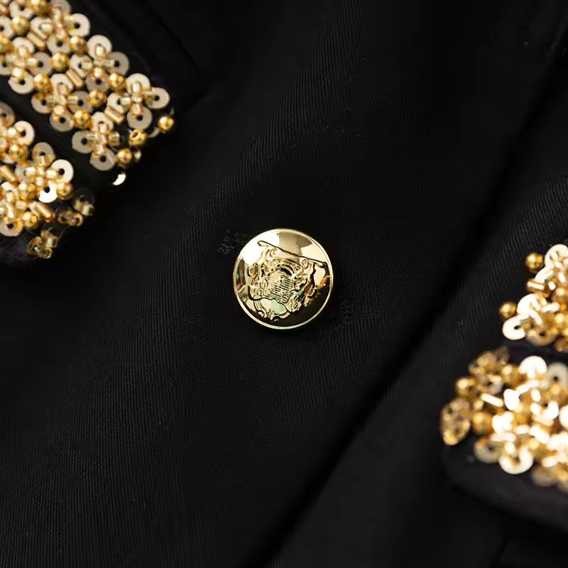High Quality Colorblock Sequin Blazer & Mini Pencil Skirt Set