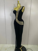 Black Crystal One-Shoulder Bandage Maxi Dress – Luxury Evening Gown