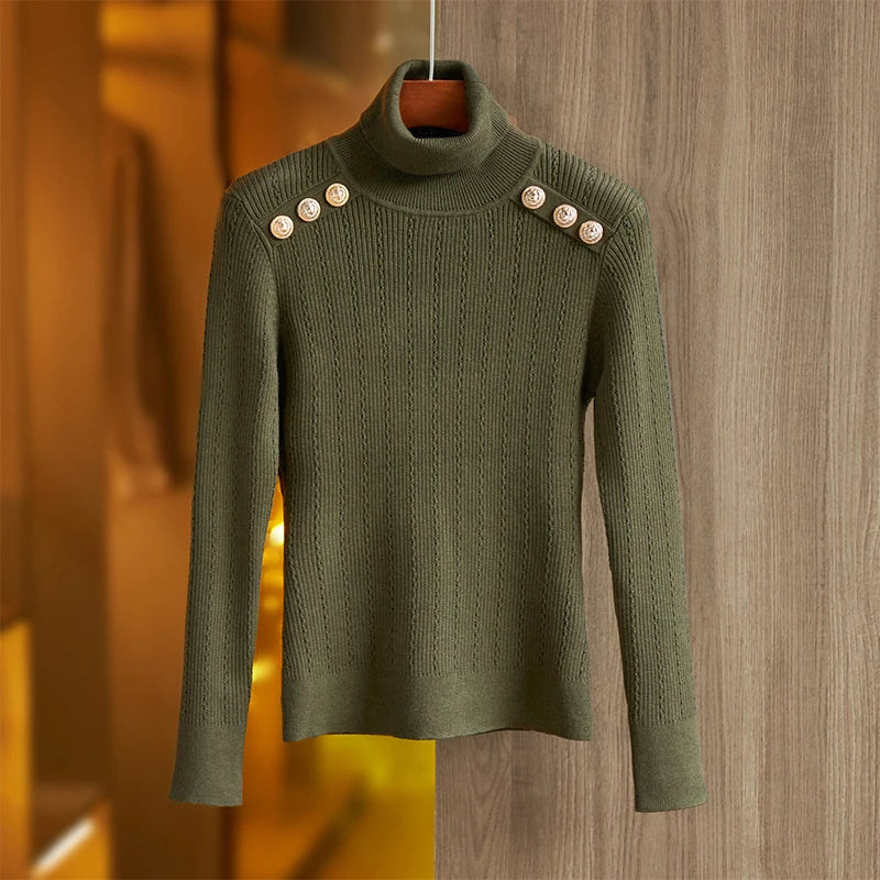 Top in lana a maniche lunghe Sia in verde militare